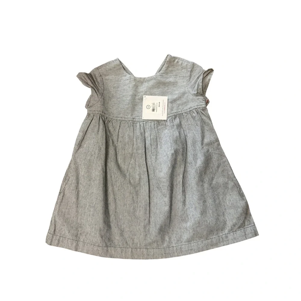 Hanna Andersson Girls Blue White Pinstripe Wrap Back Dress Size 3T NWT‎